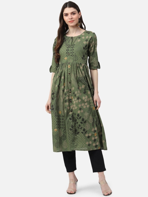 

AHIKA Women Green Ethnic Motifs Printed Anarkali Kurta
