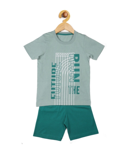 

Stupid Cupid Boys Green & White Printed T-shirt with Shorts