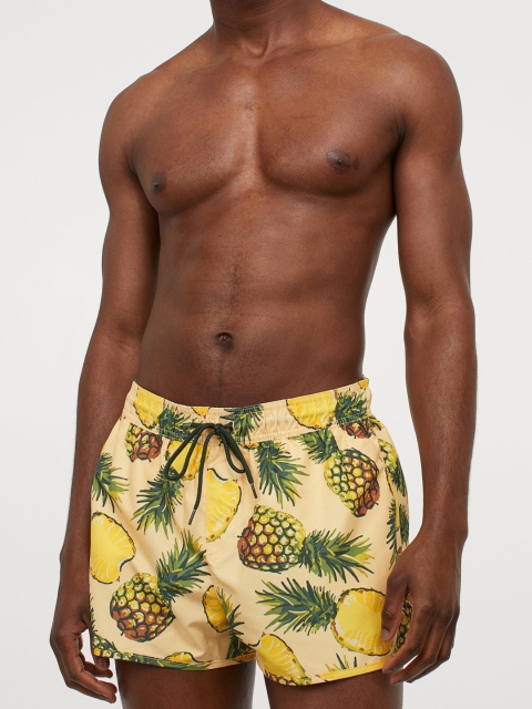 

H&M Men Yellow & Green Patterned Swim Shorts
