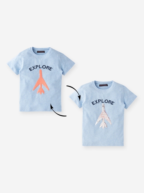 

MAGIC TEES Boys Blue Printed Round Neck T-shirt