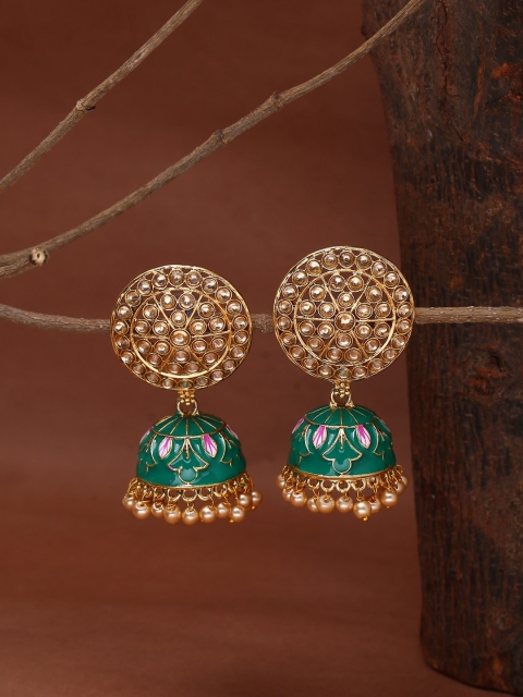 

Shoshaa Gold-Plated & Green Dome Shaped Jhumkas
