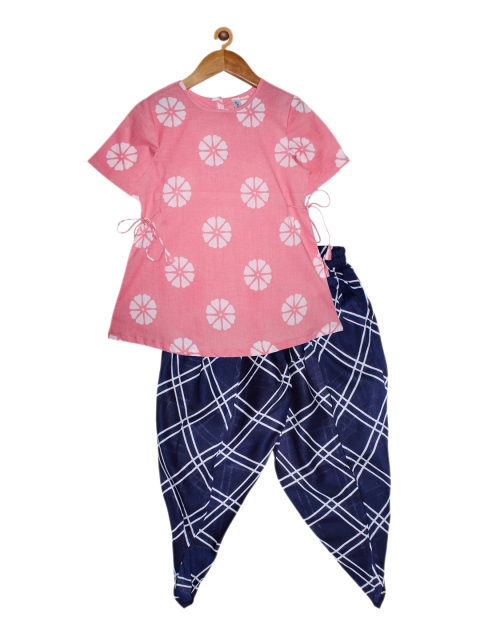

KiddoPanti Girls Pink & Blue Printed Kurti with Dhoti Pants