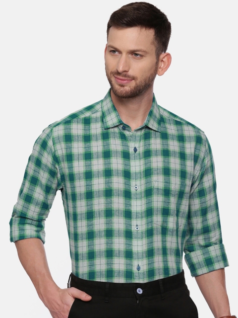 

CROYDON Men Green Regular Fit Checked Cotton Formal Shirt