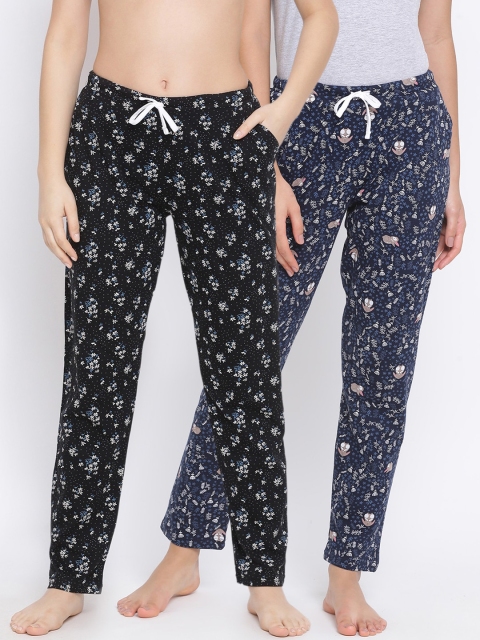 

Kanvin Women Pack Of 2 Printed Cotton Lounge Pants, Black