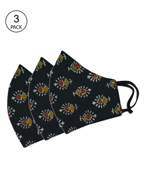 

Tossido Pack Of 3 Black & White Printed 3-Ply 100% Cotton Reusable Cloth Masks