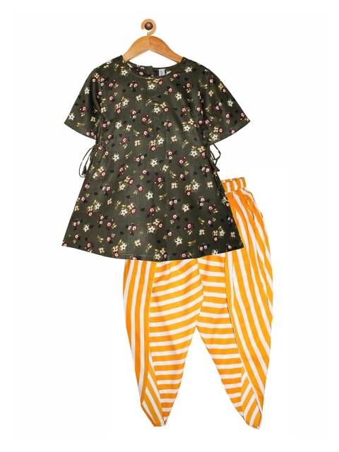 

KiddoPanti Girls Green & Yellow Printed Kurta with Dhoti Pants