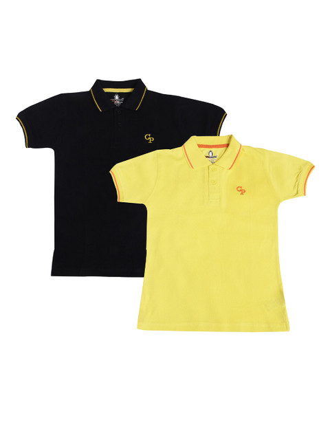

CRAZYPENGUIN Boys Pack of 2 Solid Polo Collar T-shirts, Black