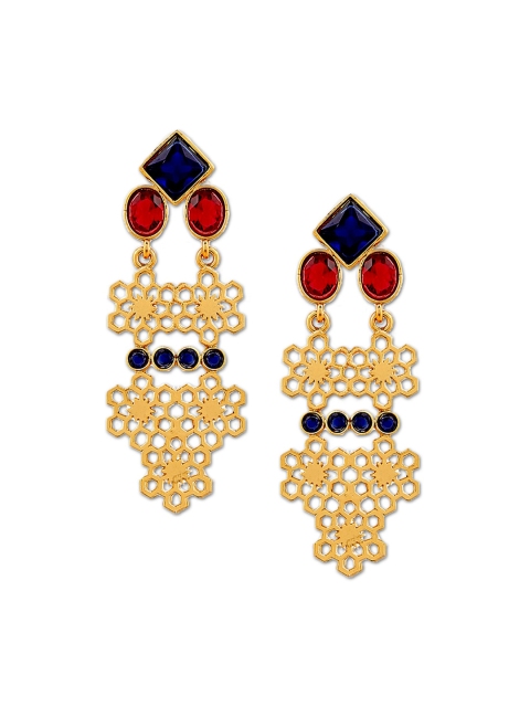 

Foxy Sperks Gold-Toned & Red Contemporary Drop Earrings