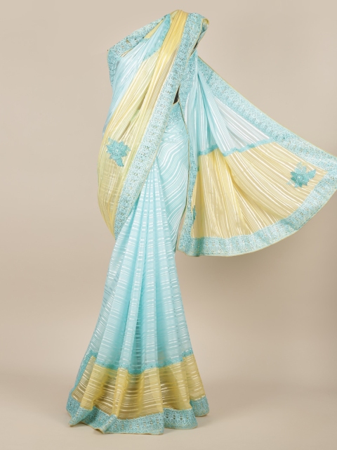 

Pothys Blue & Yellow Poly Chiffon Striped Saree