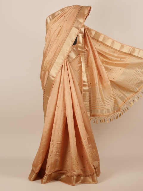 

Pothys Peach-Coloured Embroidered Jute Silk Saree
