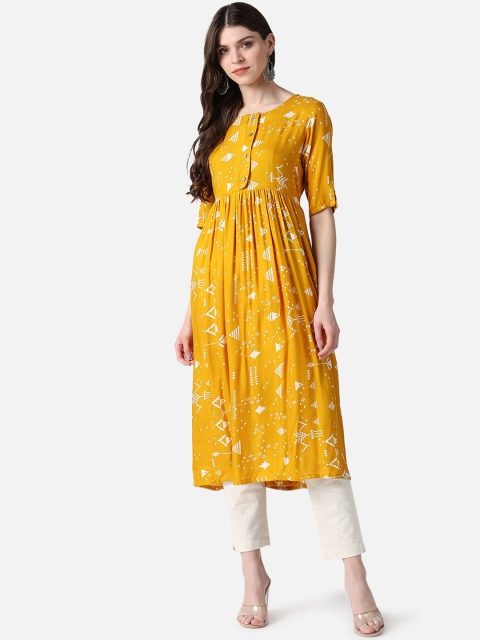 

AHIKA Women Mustard Printed Anarkali Kurta