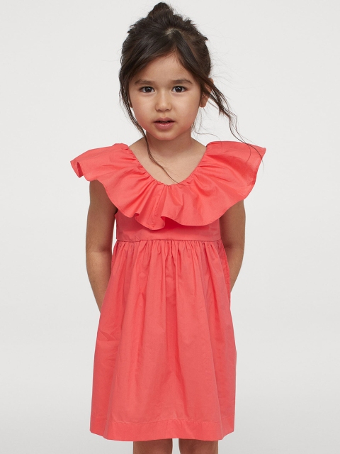 

H&M Girls Red Solid Flounce-Detail Cotton Dress