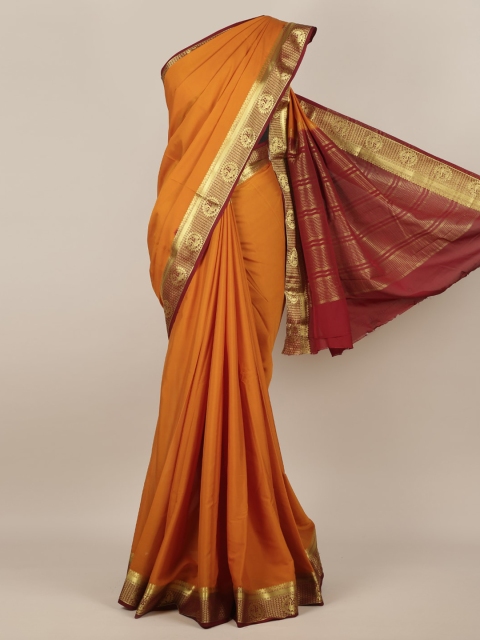 

Pothys Orange & Gold-Toned Poly Georgette Solid Saree