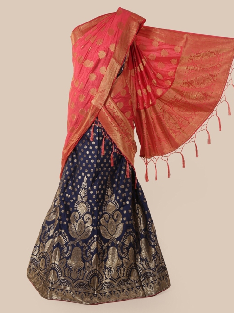 

Pothys Red & Navy Blue Silk Cotton Woven Design Half & Half Saree