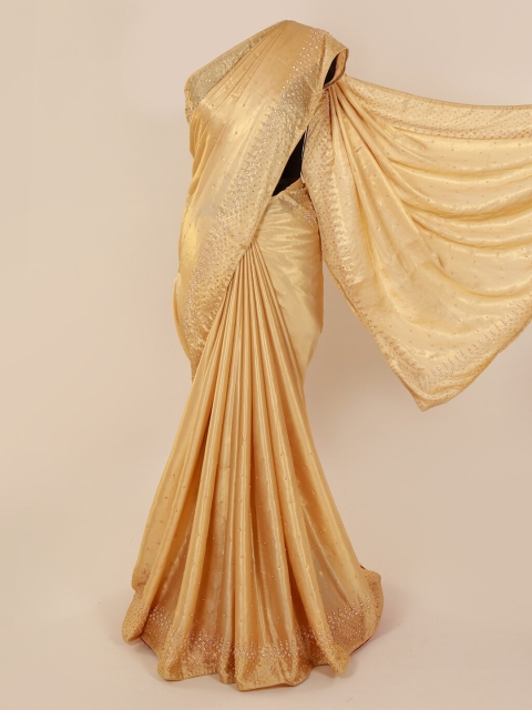 

Pothys Gold-Toned Embellished Satin Saree
