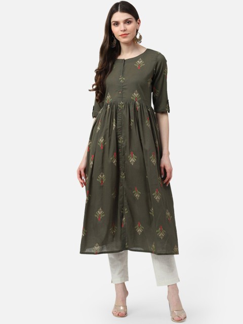 

AHIKA Women Green Ethnic Motifs Printed Anarkali Kurta