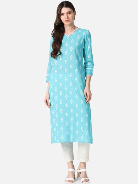 

AHIKA Women Turquoise Blue Ethnic Motifs Printed Kurta