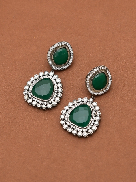 

Silvermerc Designs Silver-Plated & Green Geometric Drop Earrings