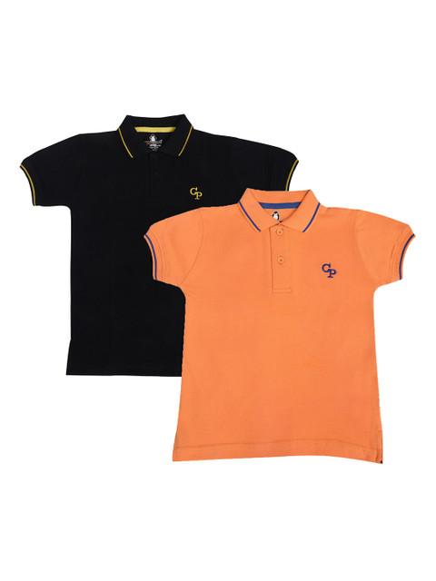 

CRAZYPENGUIN Boys Pack of 2 Solid Polo Collar T-shirts, Black