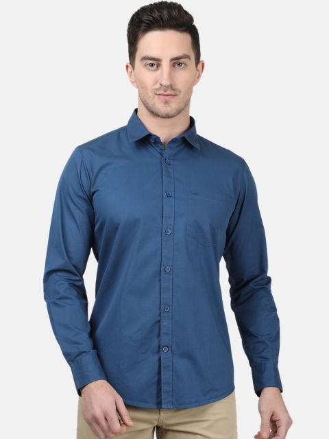 

Monte Carlo Men Navy Blue Slim Fit Solid Cotton Casual Shirt