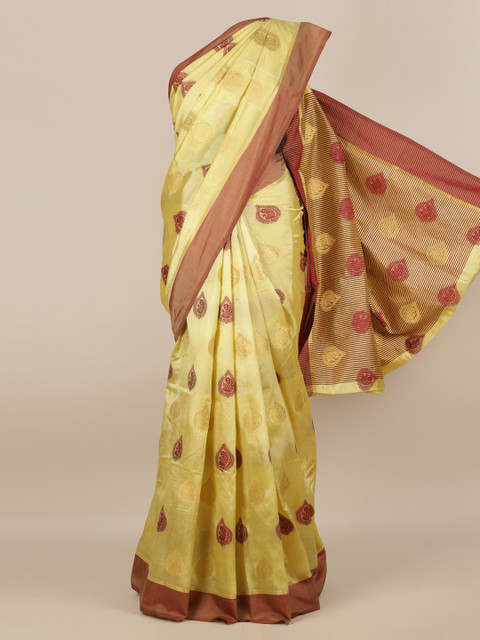 

Pothys Yellow Woven Design Jute Silk Saree