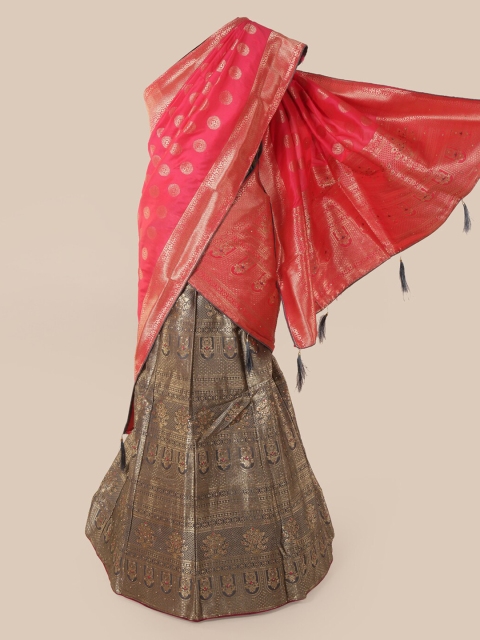 

Pothys Red & Charcoal Grey Silk Cotton Woven Design Half & Half Saree