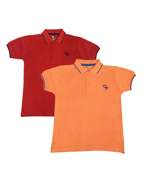 

CRAZYPENGUIN Boys Pack of 2 Solid Polo Collar T-shirts, Orange