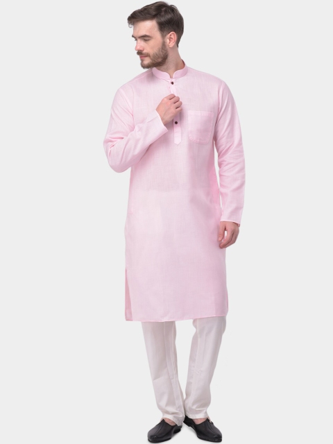 

SG LEMAN Men Pink & Off-White Solid Kurta with Pyjamas