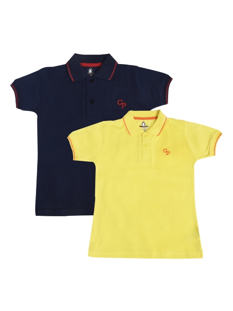 

CRAZYPENGUIN Boys Pack of 2 Solid Polo Collar T-shirts, Yellow