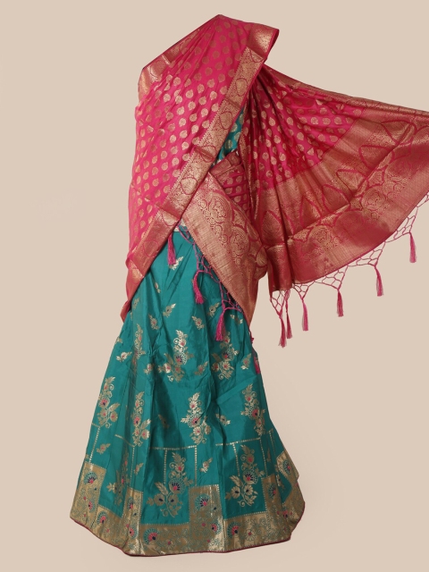 

Pothys Pink & Green Silk Cotton Woven Design Half & Half Saree