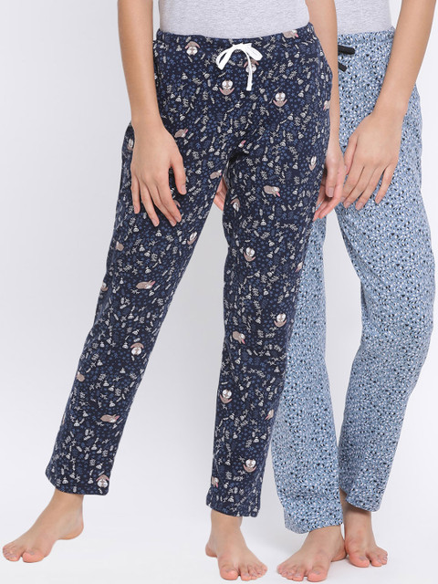 

Kanvin Women Pack Of 2 Printed Pure Cotton Lounge Pants PJ1112+PJ1114, Blue
