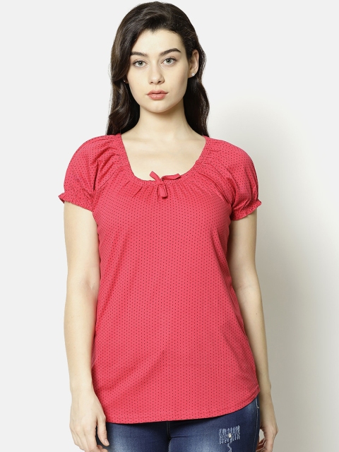 

V2 Value & Variety Pink & Black Tie-Up Neck Regular Top