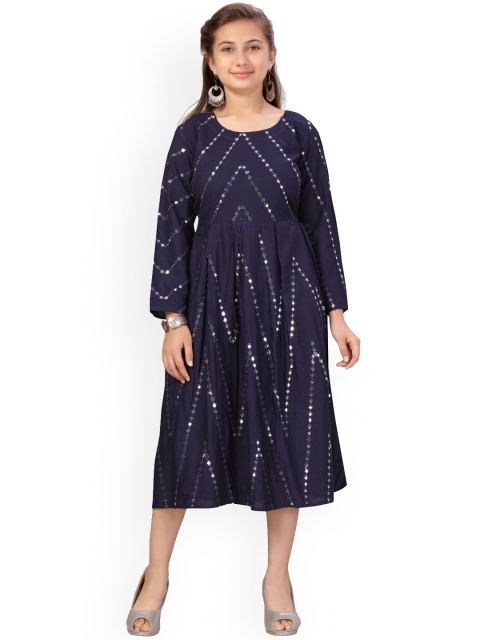 

Aarika Girls Navy Blue Embellished Fit and Flare Dress