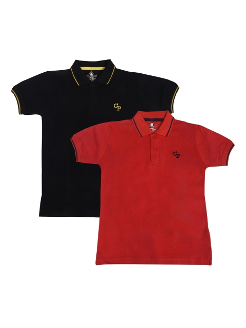 

CRAZYPENGUIN Boys Pack of 2 Solid Polo Collar T-shirts, Black