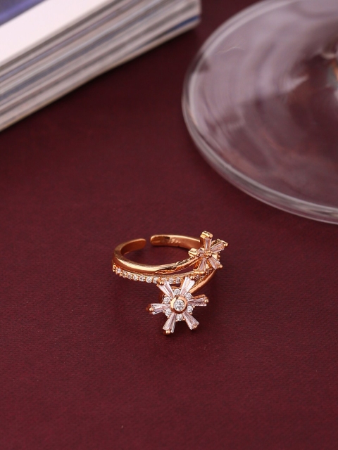 

Shoshaa Gold-Plated White Stone-Studded Handcrafted Adjustable Finger Ring