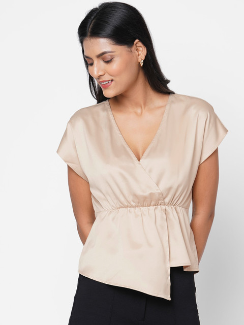 

20Dresses Beige Satin Cinched Waist Top