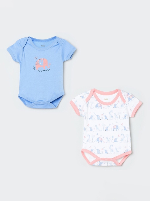 

max Infant Girls Pack Of 2 Printed Cotton Bodysuits, Blue