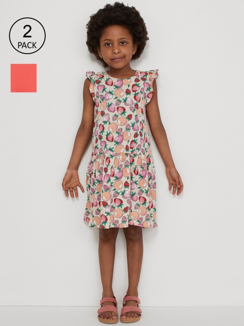 

H&M Girls Multicoloured Printed 2-Pack Cotton Dresses, Multi