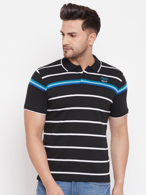 

Austin wood Men Black Striped Polo Collar T-shirt