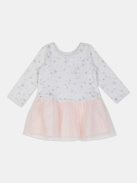 

The Childrens Place Girls Grey & Pink Printed A-Line Dress