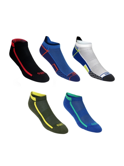 

TEGO Unisex Pack Of 5 Blue & White Patterned Cotton Ankle-Length Socks