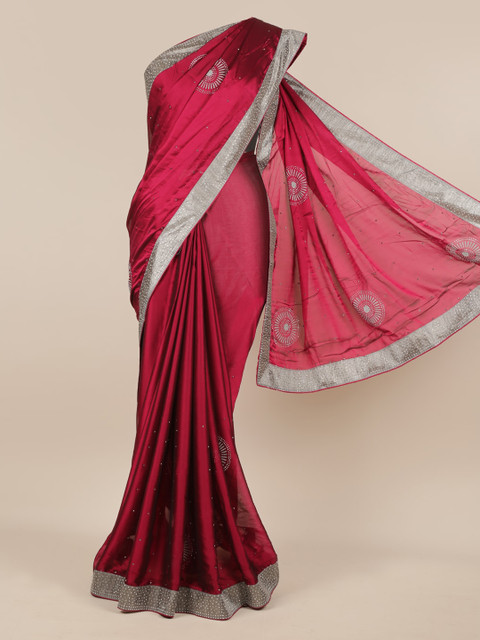 

Pothys Maroon Embellished Poly Chiffon Saree