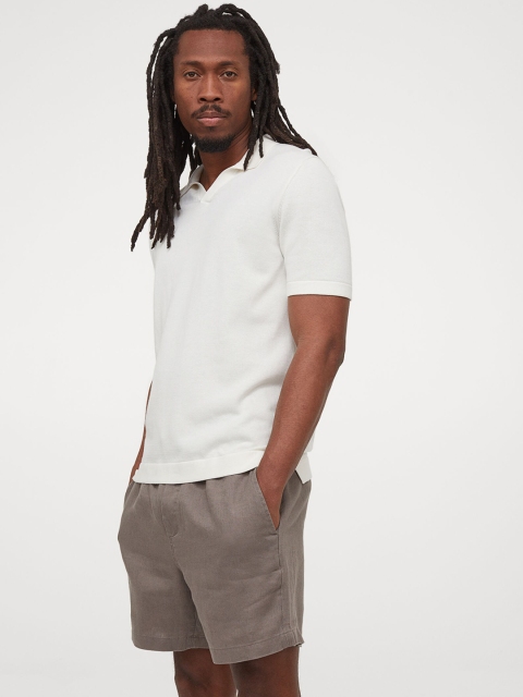

H&M Men Beige Regular Fit Linen Shorts