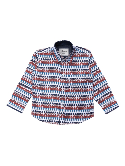 

Aj DEZInES Boys Red & White Regular Fit Printed Cotton Casual Shirt