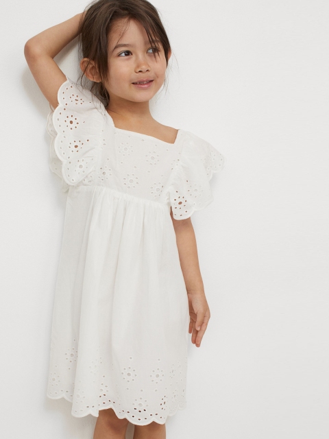 

H&M Girls White Broderie-Anglaise-Detail Dress