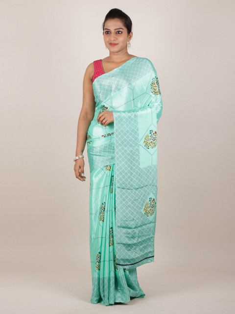 

Pothys Green Floral Printed Poly Crepe Saree
