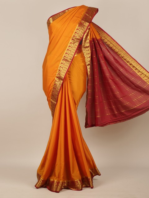 

Pothys Orange & Gold-Toned Poly Georgette Solid Saree