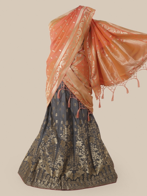 

Pothys Orange & Charcoal Silk Cotton Woven Design Half & Half Saree