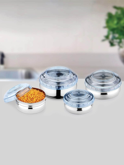 

Jensons Set Of 4 Blue & Silver-Toned Belly Storage Set With Lids