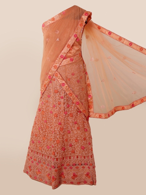 

Pothys Peach-Coloured & Orange Net Embroidered Traditional Half Saree